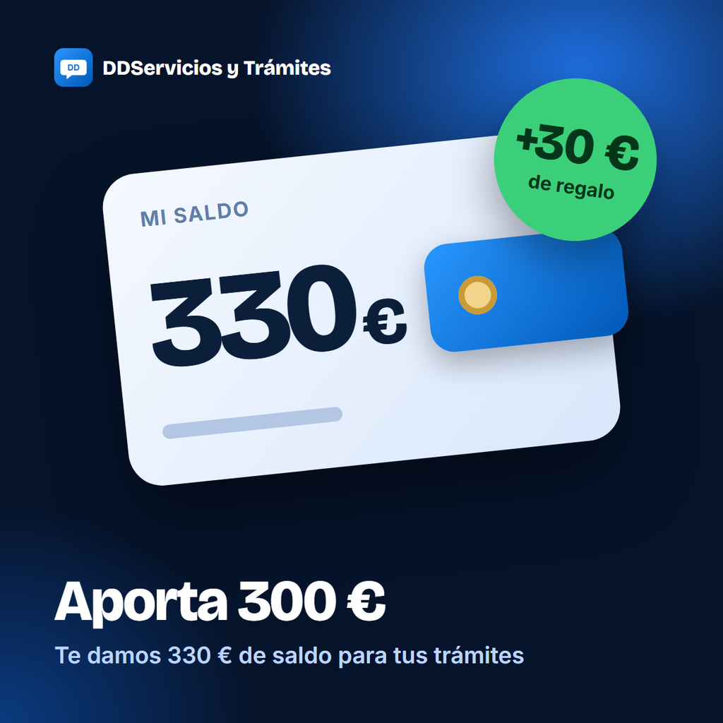 Aportación al monedero: 300 € (te damos 330 €)